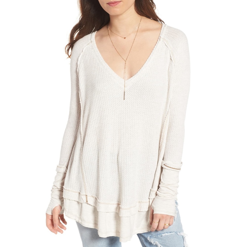 Free People Laguna Waffle Knit Oatmeal Thermal Top